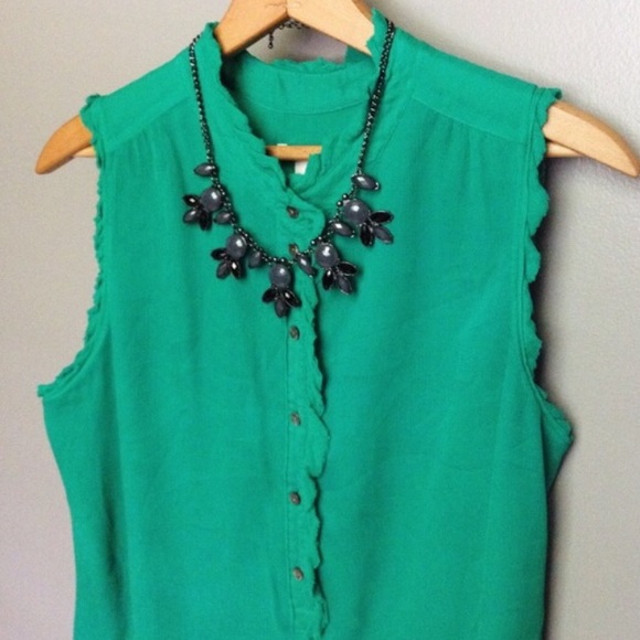 J. Crew Emerald Green Silk Blouse - Picture 2 of 3